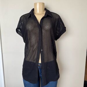 Fashion Nova Black Sheer Button-Down Shirt